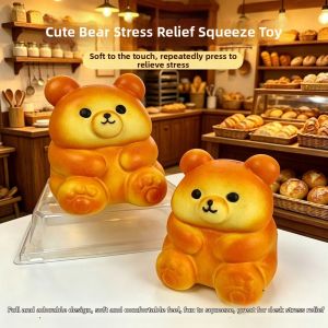 MIRELAE Slow Rising Slow Rebound Toy Soft Moist Texture Handmade Stress Relief Toy Realistic Imitation Cake Cartoon Bear Squeeze Toy for Desktop Decoration