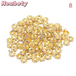 Heabety 100pcs 5 7 10mm Rondelle Disc 316 Stainless Steel Crystal Spacer Beads With Rhinestone For Jewelry Making DIY Bracelet