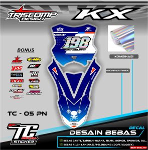 STIKER DECAL PAPAN NOMOR STAR DAN SPAKBOR DEPAN KX 250 / KX 85 / KX 450 DESAIN CUSTOM WARNA NAMA DAN NOMOR BISA REQUEST TC - 05 pn