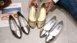 HOTISilver Flat Bottom Slip-On Shoes Simple Design Commute Womens Footwear Small Size 33 34 Flat Heel Ballet Flats Fashionable