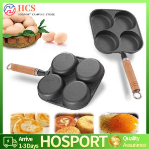【HCS】4-Hole Frying Pan Wooden Handle Non Stick Egg Frying Pan Cookware Pancake Pan Suitable for Gas Stove Induction Cooker