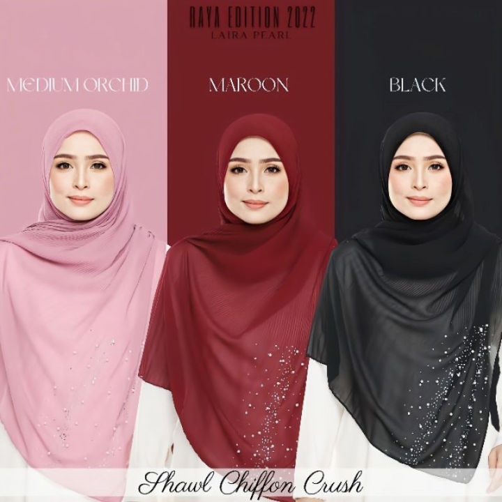 HIJAB CRUSH SHAWL FINE PLEATED CHIFFON PEARL DIAMOND NEW ARRIVAL