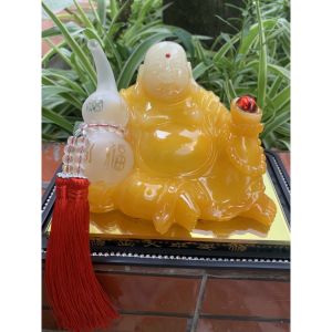 tượng phật di lặc cầm quả hồ lô - tượng phật ngọc trang trí taplobàn làm việc