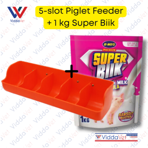 Viddavet 5 slot orange plastic piglet feeder Heavy Duty Plastic Piglet Trough + Super Biik Booster Atovi Appetite