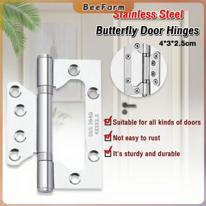B.F. 2Pcs Stainless Steel Butterfly Door Hinges 4 Inches Silver