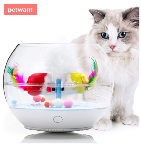 Fish Chaser Interactive Cat Toy Fish Bowl-Shaped Tumbler Pet Toy with Automatic Swimming Feather Fish Ultra-Quiet for Kitten Indoor Self Play Enrichment