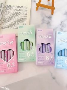6Pcs/Set Gradient Color Gel Pen Ins Korean Fashion Stationery 0.5mm Black Inks School Supplies Gift PAZU