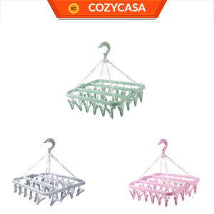 32 Clips Foldable Windproof Clothes Drying Plastic Rack for socks underwear plastic drying Hangers