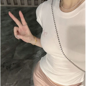 T-shirt Women Pink Tops for Women Straight Shoulder Short-sleeved T-shirt Summer 2025 New Style Sweet Cool Hot Girl Top Pure American Style Tight Short Inner Vest