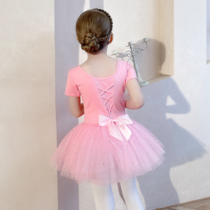224Girl’s Ballet Dress Dance Leotards Short Sleeved ChildrenS Dance Dress Skirt Skirt Ballet Skirt Pink Purple