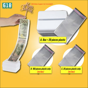 Money Cake Pulling Box with 20 pcs 100 pcs Plastic Adhesive Cake Clear Plastic Seal