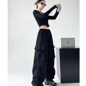 sports pants for women American cargo trousers high waisted casual wide leg bottom