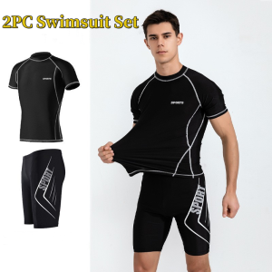 2PC Swimming Suit Set for Men  Slim Fit Running Suit Quick Dry Running Short Sleeve T Shirt for Men UPF 50+ UV Sun Protection Mens Swim Surfing Pants