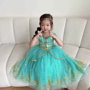 Girl Halloween Princess Dress Aladdin Magic Lamp Jasmine Dress Girl Fancy Mesh Ball Gown Childrens Day Gifts Carnival Costume