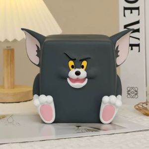 EO4MD จุได้มาก ถังเก็บเหรียญ ทนทานต่อการใช้งาน อินส์ กล่องเก็บของเด็ก ตกแต่งด้วยการตกแต่ง น่ารักน่ารักๆ ถังเงินทอมเจอร์รี่ ของตกแต่งโต๊ะ