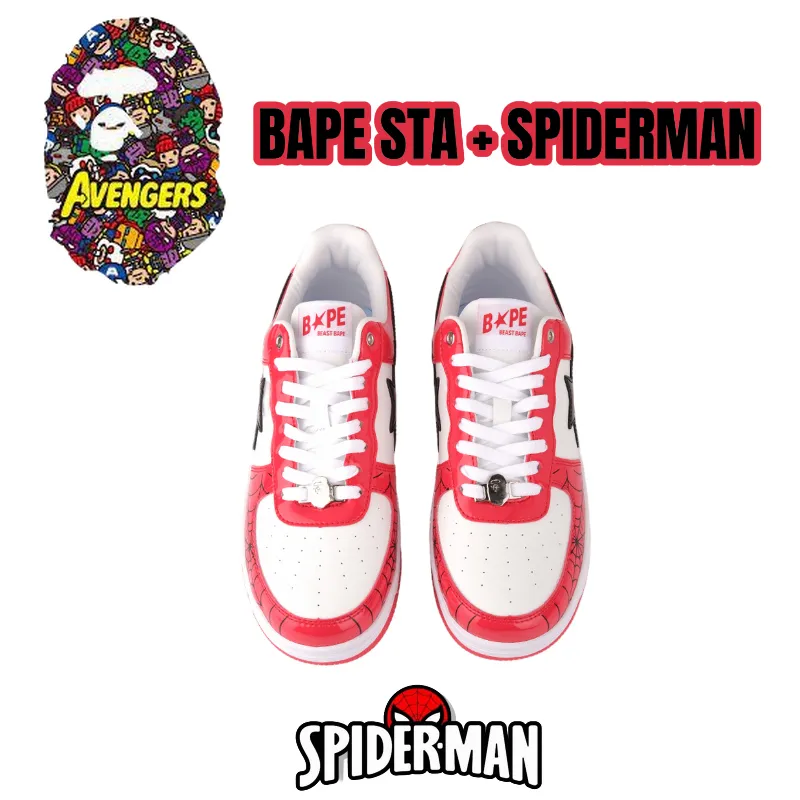 Bape STA & Marvel Spiderman Shoes for Men Glossy Trendy Shoes