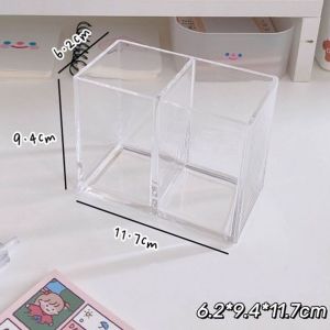 MILDPETAL Trong suốt Hộp đựng bút mica Ba ô Hình vuông Giá bút chì  Sức chứa lớn Kệ trang điểm Trường học