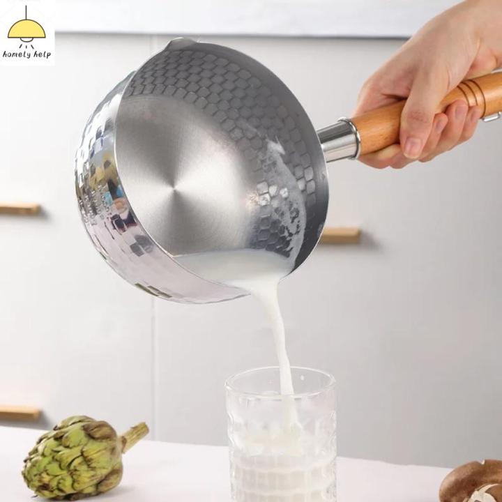 MEZCJ Thép không gỉ Chảo tuyết Không tráng Không dính Bình sữa Nhật Bản Hộ gia đình Tay cầm bằng gỗ Chảo Mì