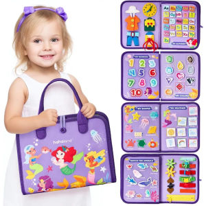 Baby Busy Board 8 Pages Montessori Sensory Toy for Toddler Early Educational Toys Learning Board Preschool Develop Basic Skills Gifts 早教玩具