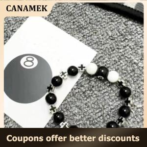 【 CANAMEK 】 Billiard Black Eight Cross Bracelet Black And White Spliced Beads Strings For Men