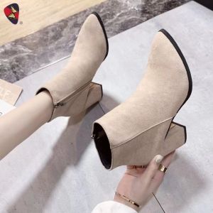 KATERINA FASHION Korean Plain Ankle Zipper Boots Shoes Heeled For Women #AB-13