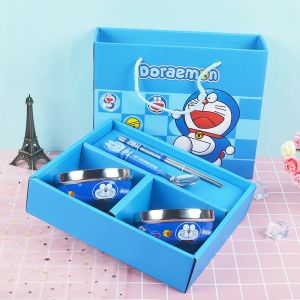 Bộ Chén Ăn Kèm Đũa Muỗng Mẫu Đôremon Chống Nóng Giữ Nhiệt Hoạt Hình An Toàn Cho Bé