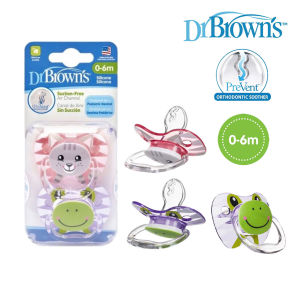 [ PV12014 ] Bộ 2 ty ngậm hỗ trợ chống đột tử/chỉnh nha/chống vẩu Dr.Browns Prevent họa tiết con mèo và con ếch ( 0-6m )