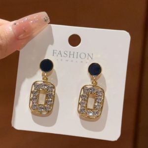 JWS - Anting-Anting Petak Berkristal Gantung Elegan Anti Karat S925 Aksesoris Wanita Korea Style Fashion