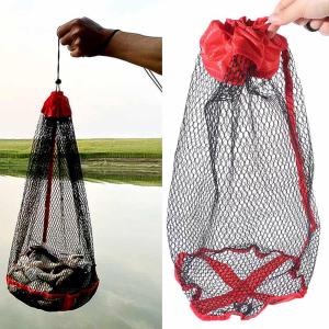 MUQZI Drawstring Fishing Mesh Bag Fishing Basket Fish Protection Live Fish Net Pocket Portable Thickening Fishing Net Cage Fishing Gear