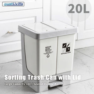 JustLiving Household Sorting Trash Cans High Capacity 20L Kitchen Dry and Wet Recycle Bin with Lid Plastic Removable Rubbish Bin Garbage Bin Dustbin