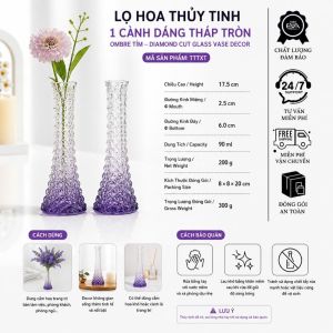 Set 2 Lọ Hoa Thủy Tinh Ombre Hồng Dáng Tháp Tròn Vân Kim Cương Cắm Hoa Decor Bàn Phòng Khách Cao Cấp
