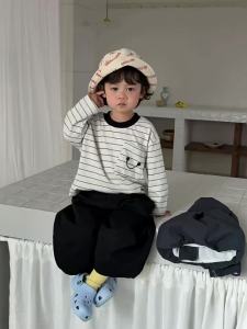 Childrens clothing Korean style spring outfits for babies 2026 Boys striped childrens clothing T T-shirt and casual pants set