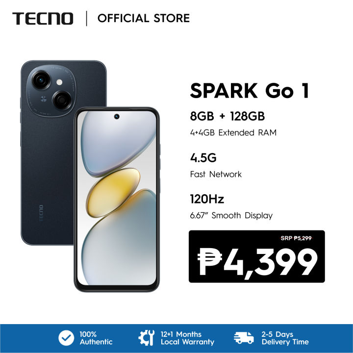 TECNO SPARK Go 1 - ( 4GB RAM + 128GB ROM ) - 4GB Extended RAM - Unisoc T615 Processor - 15W Fast Charging - 6.67" Big Display ( 12 + 1 Local Warranty ) - LazPay Later
