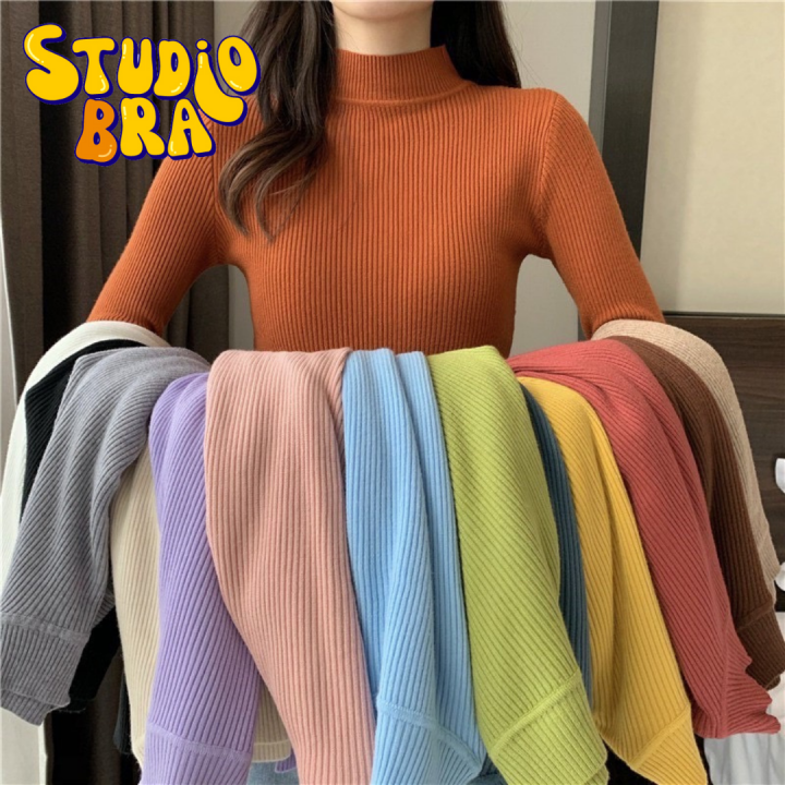 𝙎𝙩𝙪𝙙𝙞𝙤 𝘽𝙧𝙖 - เสื้อแขนยาว ผ้าไหมพรม คอเต่า สไตล์เกาหลี (รหัส: 125 ...