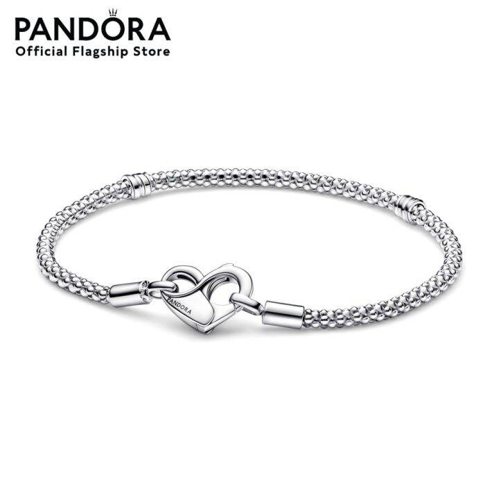 Pandora Studded chain sterling silver bracelet with heart clasp