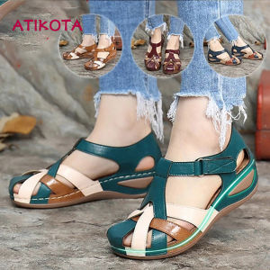 Atikota Wedge Sandals Woman Light Outdoor Beach Slip-On Round Female Slippers Casual Comfortable Summer Sandal