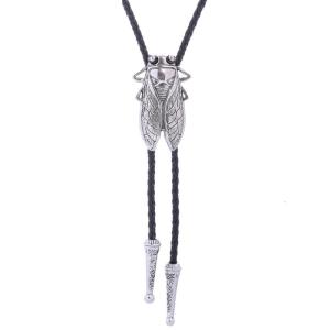 Metal Cicada Bolo Tie Rodeo Cowboy Cicada Necktie for Shirt Jeans Western Necklace Braided Shoestring Necktie Bola-Tie