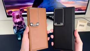 FCTrường hợp đối với Samsung Galaxy S26 Ultra S25 Ultra S24 Ultra S23 ống kính vỏ sò đứng đầu Lớp da bò bọc hoàn toàn