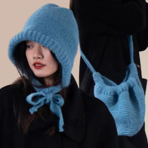 NOVAWEAR New Design Drawstring Bag-Hat Hand-crocheted Thermal Ear Crossbody Bag Hat Fashion Wallet Purse Knitted Pullover Beanie Hat Winter