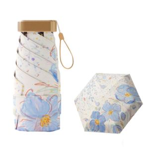 GTRBFDS Floral Pattern Sunshade Umbrella 6 Ribs Design UV Protection Rain Umbrella Portable Mini Sunscreen Umbrella All-weather