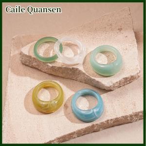 Caile 5 6Pcs Colorful Acrylic Resin Ring Set Geometric Round Stacked Ring Simplicity Individuality Bohemian Finger Rings Jewelry Gifts