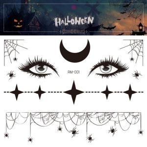 1Sheets Halloween Makeup Tattoo Stickers Waterproof Spider Web Terror Face Makeup DIY Fake Tattoo Sticker for Halloween Party