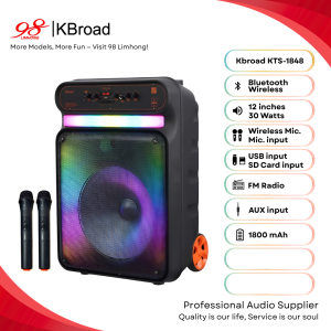 Speaker KTS-1848 KBroad 12 inch Trolley Bluetooth Speaker With 2 Wireless Microphone Big Sound