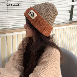 หมวกถักหนาสำหรับผู้หญิงยืดหยุ่นหมวกขนสัตว์สองด้านหมวกเครื่องป้องกันหูฤดูใบไม้ร่วงฤดูหนาว