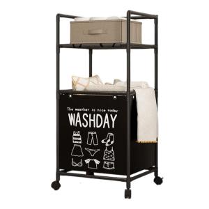 Sturdy Metal Frame Laundry Hamper Rolling Wheels Foldable Designs Removable Shelves for Home Organization Daily Use