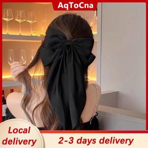 [COD] AqToCna Ship within 24 hours Elegant Red Streamer Large Bow Ribbon Hair Clip For Women Fashion Simple Solid Satin Ponytail Bow Hairpin Girls Hair Accessories