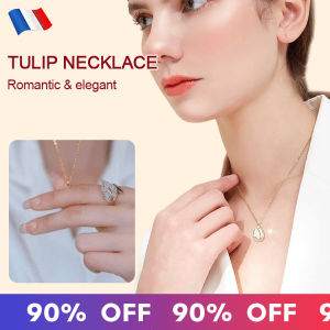 Titanium Steel Tulip Necklace Women Cat Eye Stone Pendant Fashion Clavicle Chain Elegant Versatile Jewelry Gift