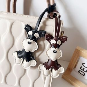 BVRZO Cute Puppy Schnauzer Keychain Dog PU Leather PU Leather Hanger Lovely Cartoon Bag Pendant Bag Ornament