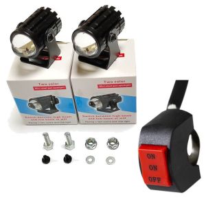 25W Lampu Mengemudi Mini Putih + Kuning Sepeda motor dipimpin lampu sorot meriam baja kecil dua warna jauh dan dekat satu tahan air super terang