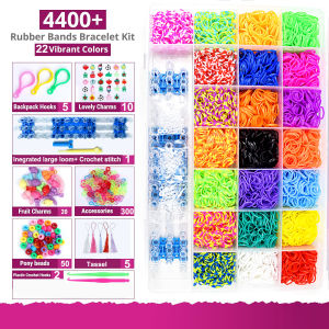 【MY STOCK】Girls Bracelet Making Kit Rubber Band Bracelet Kit DIY Crafts Loom Bracelet Making Kit 4400 Pieces With Storage Containers Amulets Y-Looms Crochets And S-Clips